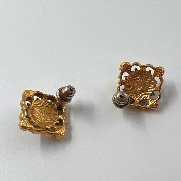 Earring Gold Pearl Square Pierced Women Jewelry Post - Picture 2 of 2